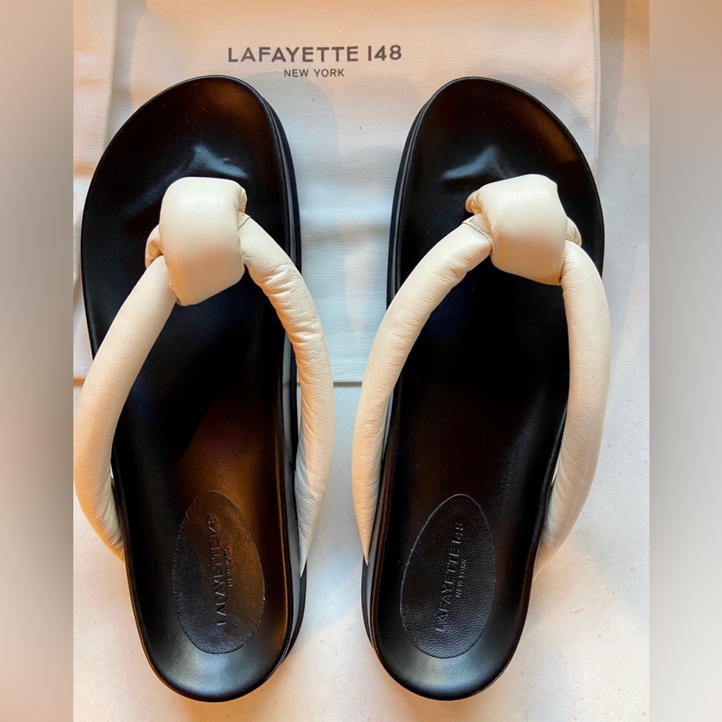 New Lafayette 148 New York Black And Cream Sandals, Size 40